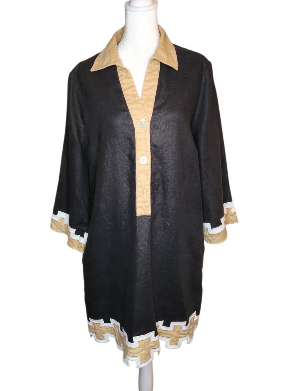Tuckernuck Black Tunic Dress with Tan and White Trim